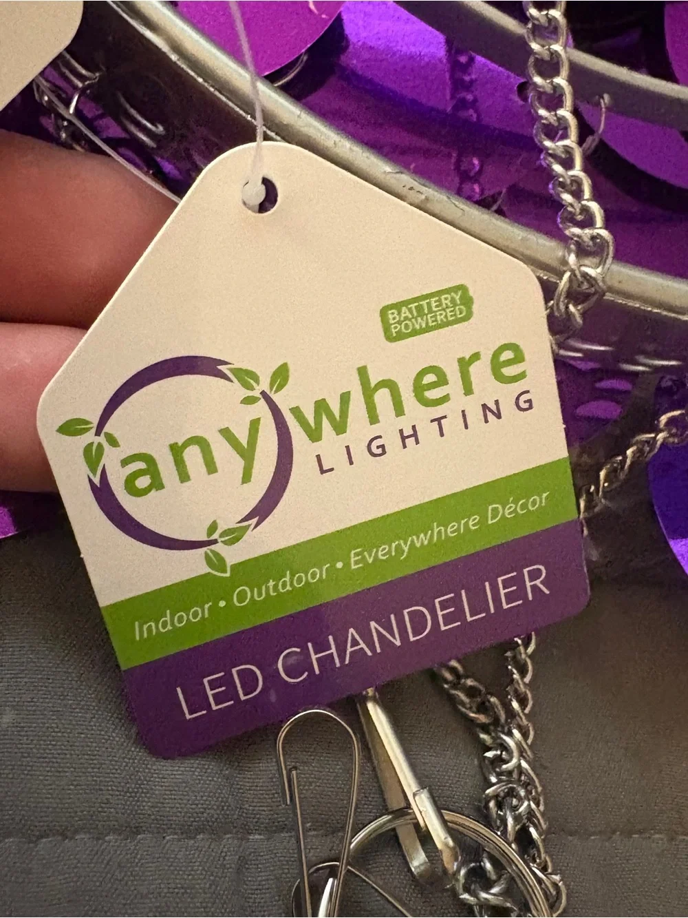 Anywhere Lighting LED Purple Shimmer Chandelier Coloring Changing Exhart New